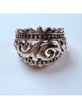 Dome Ornate Scroll & Filigree Dotted 925 Sterling Silver 16.5mm Vintage Ring